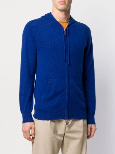 Shop N•peal Hooded Zipped Cardigan In Blue