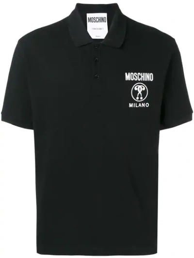 Shop Moschino Front Logo Polo Shirt In 1555 Black