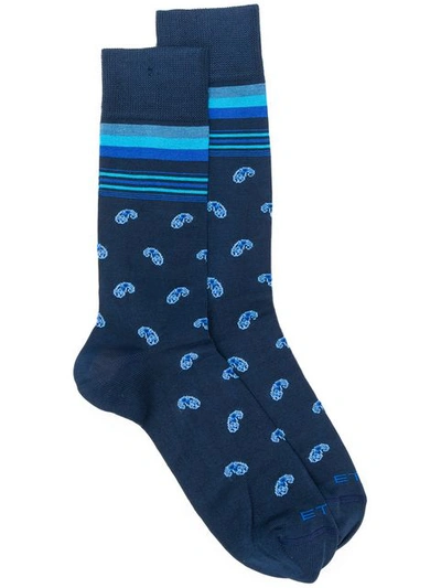 Shop Etro Paisley Socks In Blue
