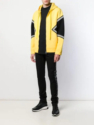 Shop Neil Barrett Panelled Zipped Hoodie In Yellow