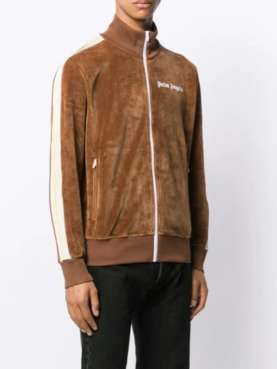 Shop Palm Angels Logo Stripe Zip Track Jacket In Brown