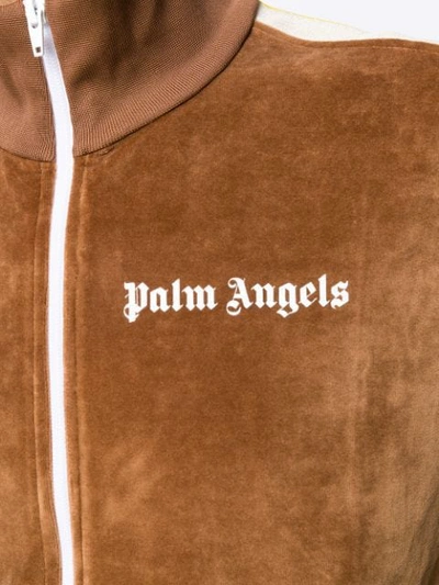 Shop Palm Angels Logo Stripe Zip Track Jacket In Brown