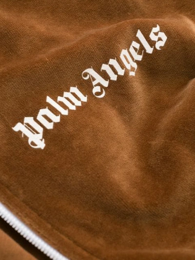 Shop Palm Angels Logo Stripe Zip Track Jacket In Brown