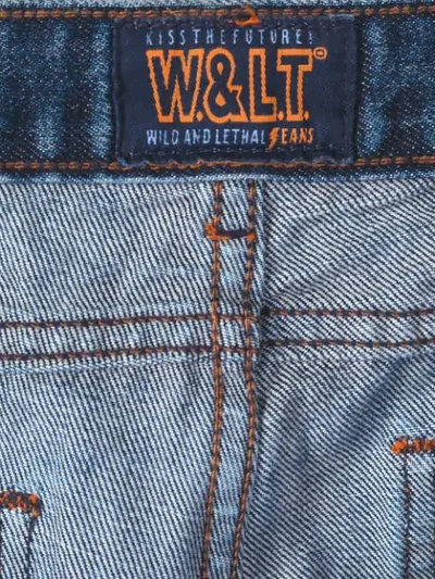 Shop Walter Van Beirendonck Vintage Written Paint Bootcut Jeans - Blue