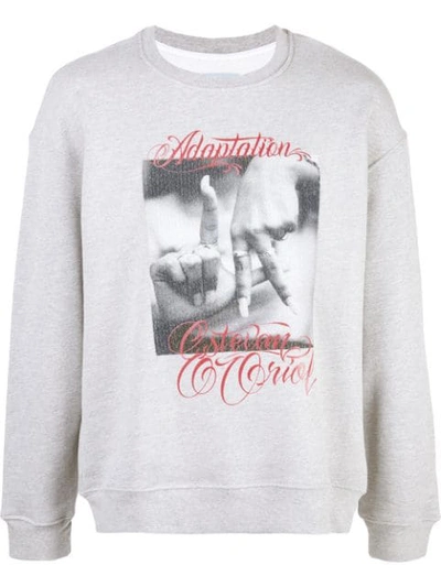 Shop Adaptation Crew Neck Printed Sweatshirt In Grey