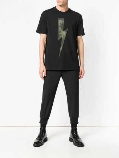 Shop Neil Barrett Camouflage Lightning Bolt T-shirt - Black