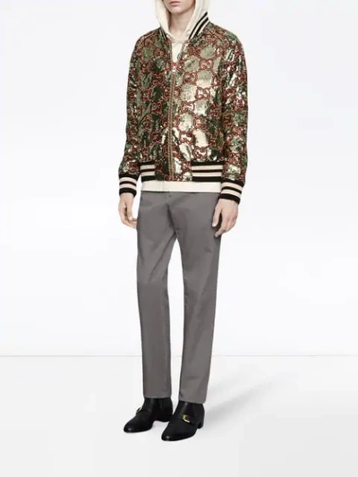 Shop Gucci Sequin Bomber Jacket With Gg Embroidery In 3287