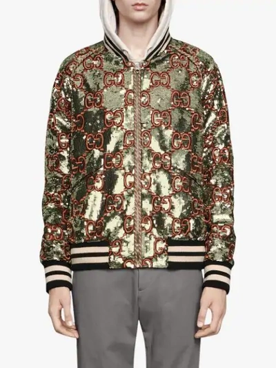 Shop Gucci Sequin Bomber Jacket With Gg Embroidery In 3287
