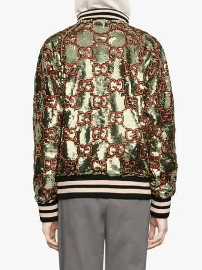 GUCCI SEQUIN BOMBER JACKET WITH GG EMBROIDERY - 大地色