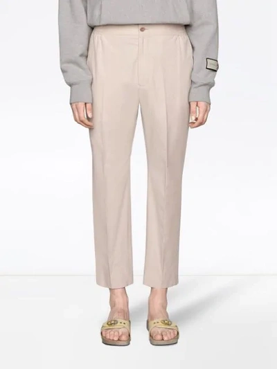 Shop Gucci Cotton Poplin Pant With  Label In White