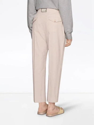 Shop Gucci Cotton Poplin Pant With  Label In White