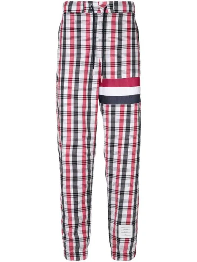 Shop Thom Browne Madras Check Seamed Stripe Sweatpants - Multicolour