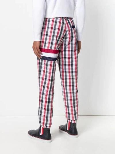 Shop Thom Browne Madras Check Seamed Stripe Sweatpants - Multicolour