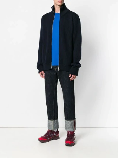 Shop Maison Margiela Zip-up Ribbed Cardigan In Blue