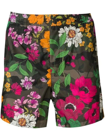 Shop Valentino Camouflowers Print Swim Shorts In Green
