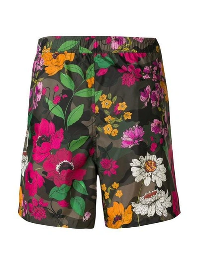 Shop Valentino Camouflowers Print Swim Shorts In Green