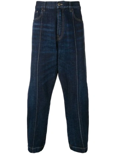 Shop Prada Cropped Baggy Jeans In Blue