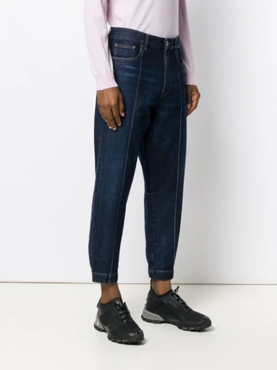 Shop Prada Cropped Baggy Jeans In Blue