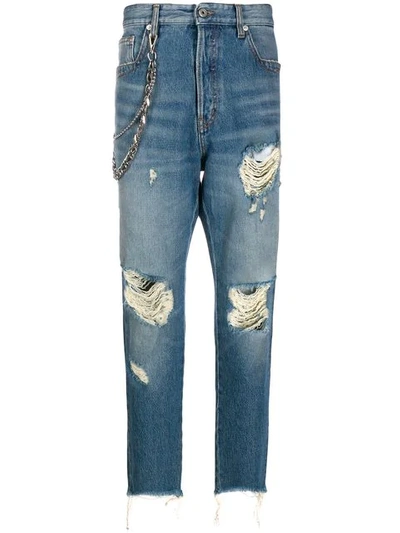 Shop Just Cavalli Distressed Slim Fit Jeans In Blue