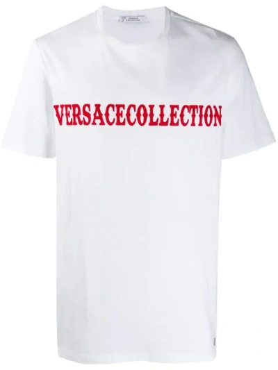 Shop Versace Felt Logo T-shirt In White