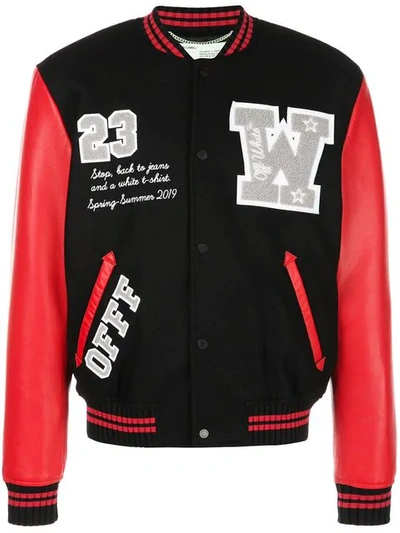 Off-white Luxury Leather & Wool Varsity Jacket In Red Multicolor | ModeSens