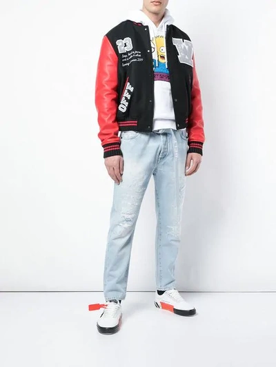 Shop Off-white Varsity Bomber Jacket In Red Multicolor
