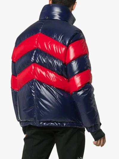 Shop Moncler Striped Padded Hooded Jacket In Blue