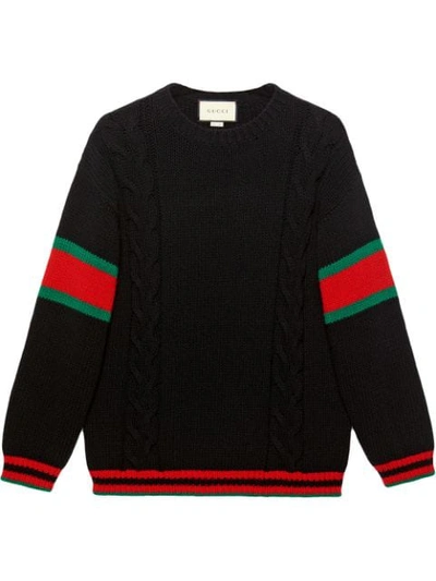 Shop Gucci Cable Knit Jumper In Black
