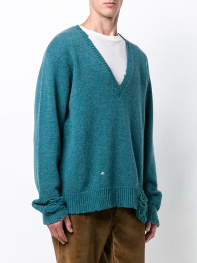 Shop Maison Margiela Distressed V-neck Sweater - Blue
