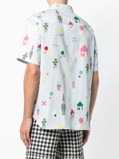 Shop Thom Browne Gnome Print Polo Collar Shirt In Blue