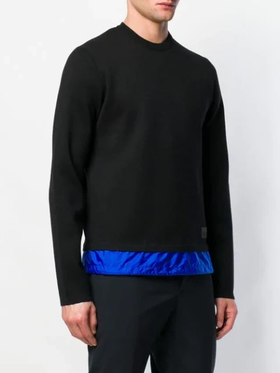 Shop Prada Contrasting Hem Knitted Sweatshirt In Black ,blue