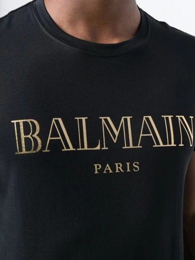 Shop Balmain Metallic Logo T-shirt In Black