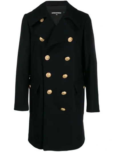 Shop Dsquared2 Double-breasted Coat In Blue