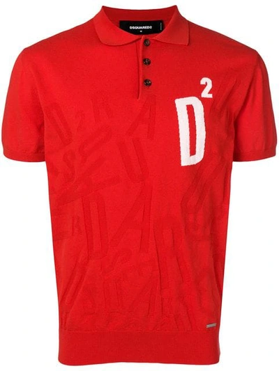 Shop Dsquared2 Logo Knit Polo Shirt In Red