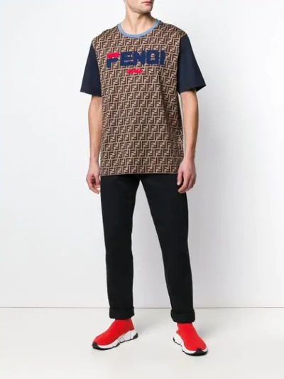 Shop Fendi Mania' T-shirt In F15ix Tabacco/ Blu