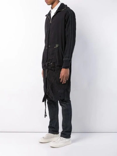 Shop Greg Lauren Hooded Mid-length Jacket In Black