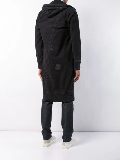 Shop Greg Lauren Hooded Mid-length Jacket In Black