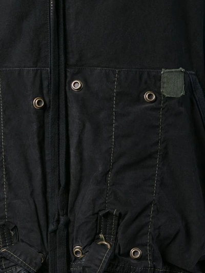 Shop Greg Lauren Hooded Mid-length Jacket In Black