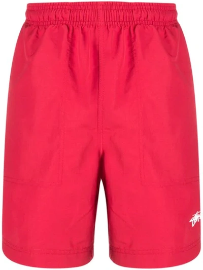 STUSSY 侧条纹短裤 - 红色