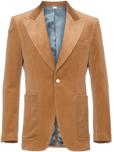 Shop Gucci Camel Velvet Blazer In Brown