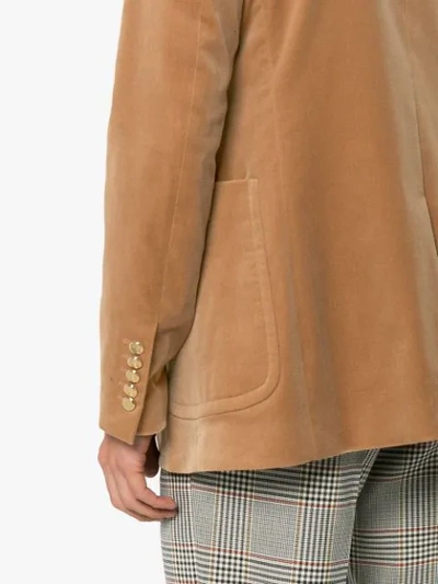 Shop Gucci Camel Velvet Blazer In Brown