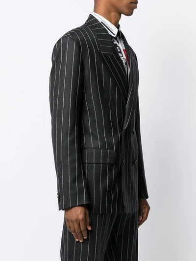 Shop Versace Double Breasted Striped Blazer In Black