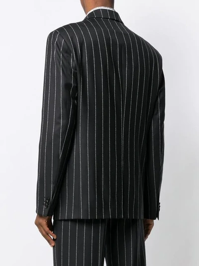 Shop Versace Double Breasted Striped Blazer In Black