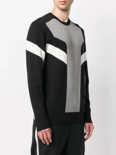 Shop Neil Barrett Colour Block Striped Jumper In Grey