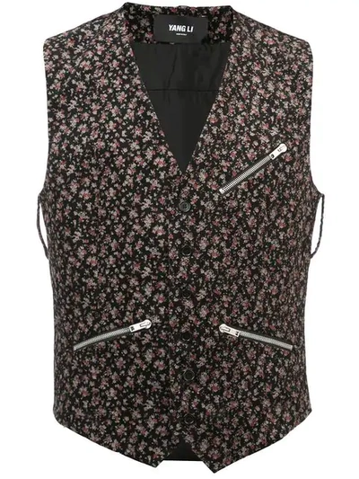 YANG LI FLORAL PRINT WAISTCOAT - 黑色