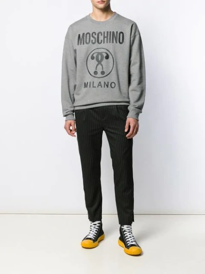 Shop Moschino Logo Print Jumper In Grey