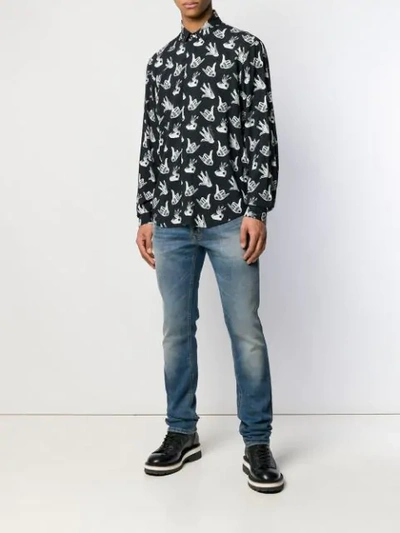 Shop Just Cavalli Hand Sign Print Shirt In Black