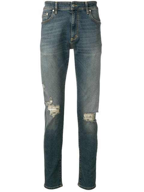 Represent Distressed Skinny-Fit Jeans In Faded Blue | ModeSens