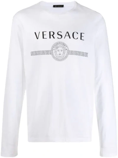 Shop Versace Medusa Long Sleeved T-shirt In White
