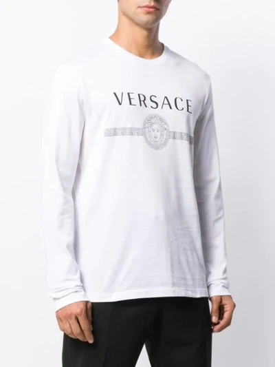 Shop Versace Medusa Long Sleeved T-shirt In White